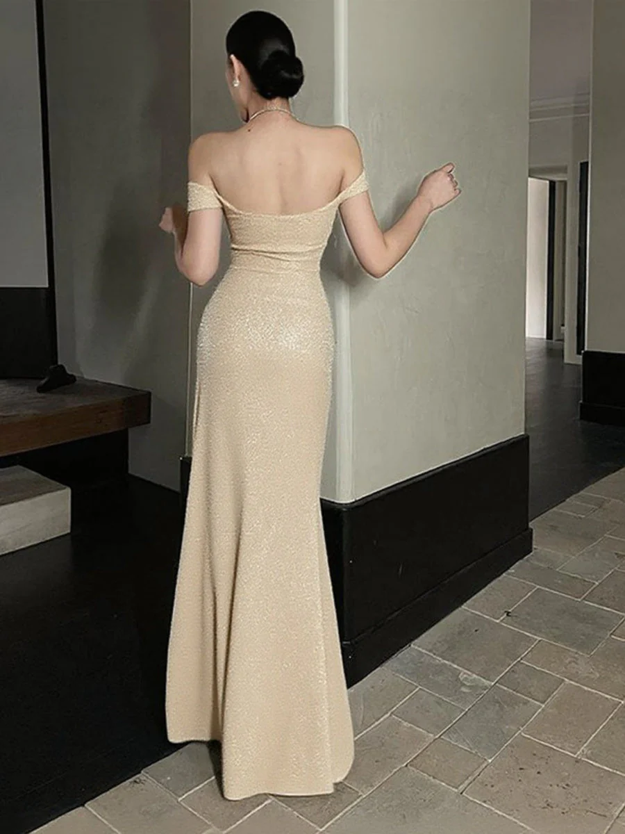 Fine Flash Off Shoulder Slit Wedding Bridesmaid Maxi Dresses - Image 11