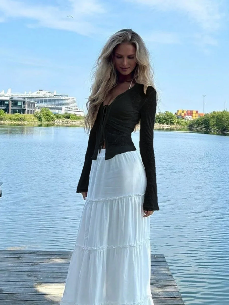 Deep V-neck Chiffon Burning Flowers Long Sleeve Designer Shirt - Image 5