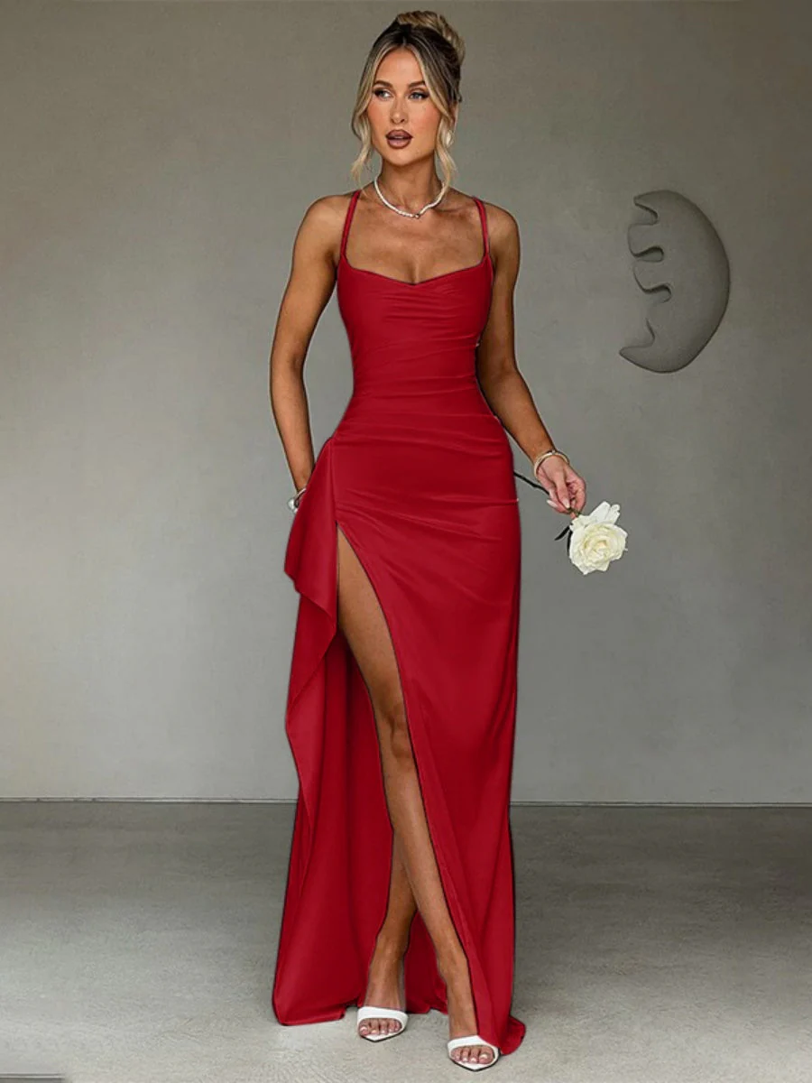 Satin Camisole Sexy Slit Dinner Party Long Dress - Image 5