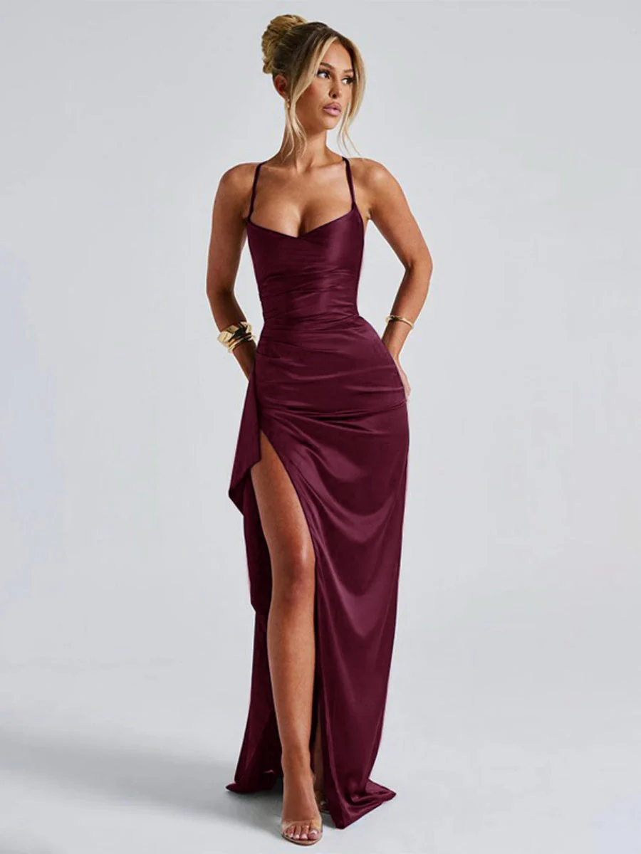 Satin Camisole Sexy Slit Dinner Party Long Dress - Image 7