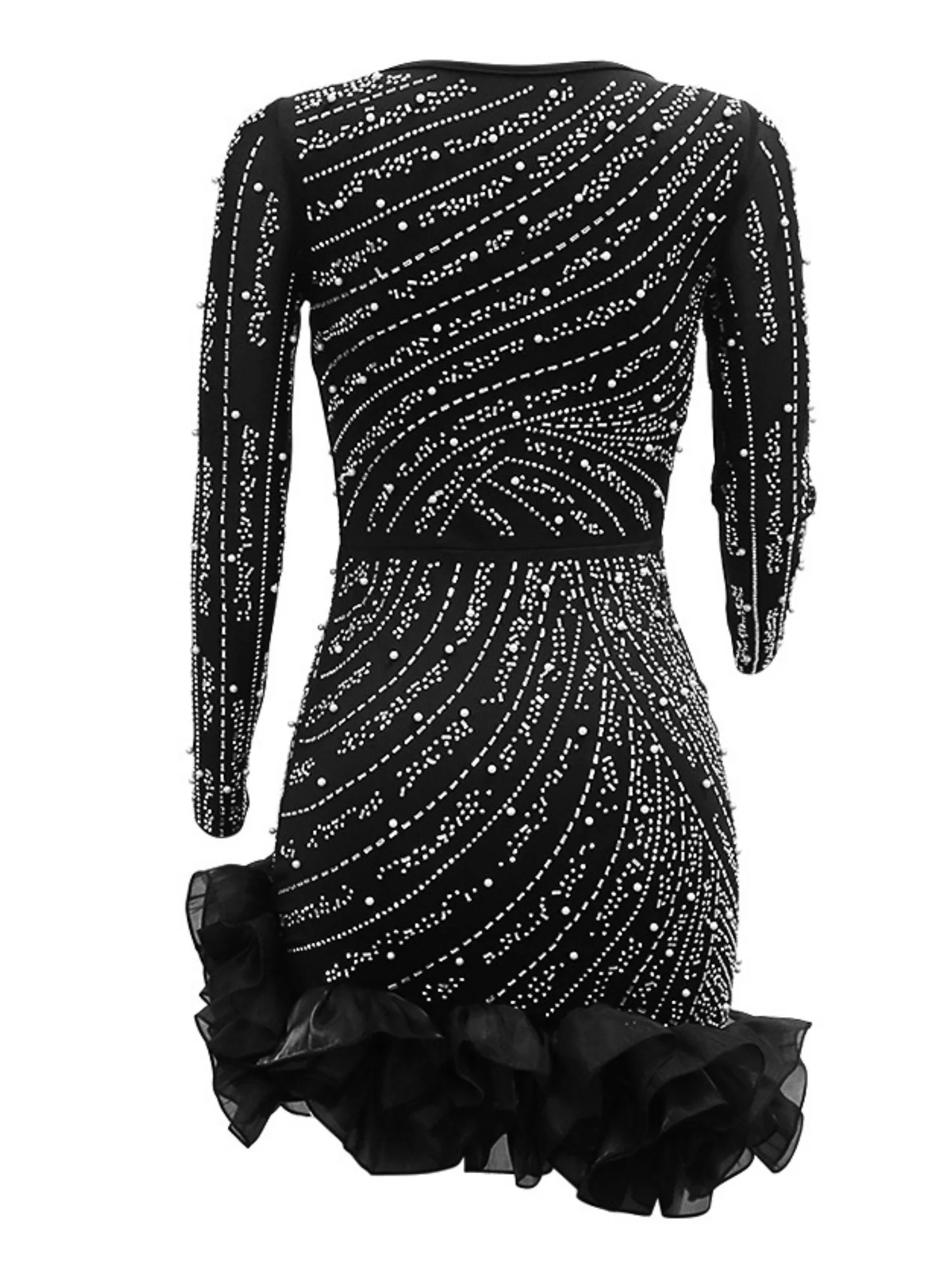 3D Flowers Hot-fix Rhinestones And Bubble Beads Evening Gown Sheer Long-sleeved Square Neck Mini&Short Dresses - Image 8