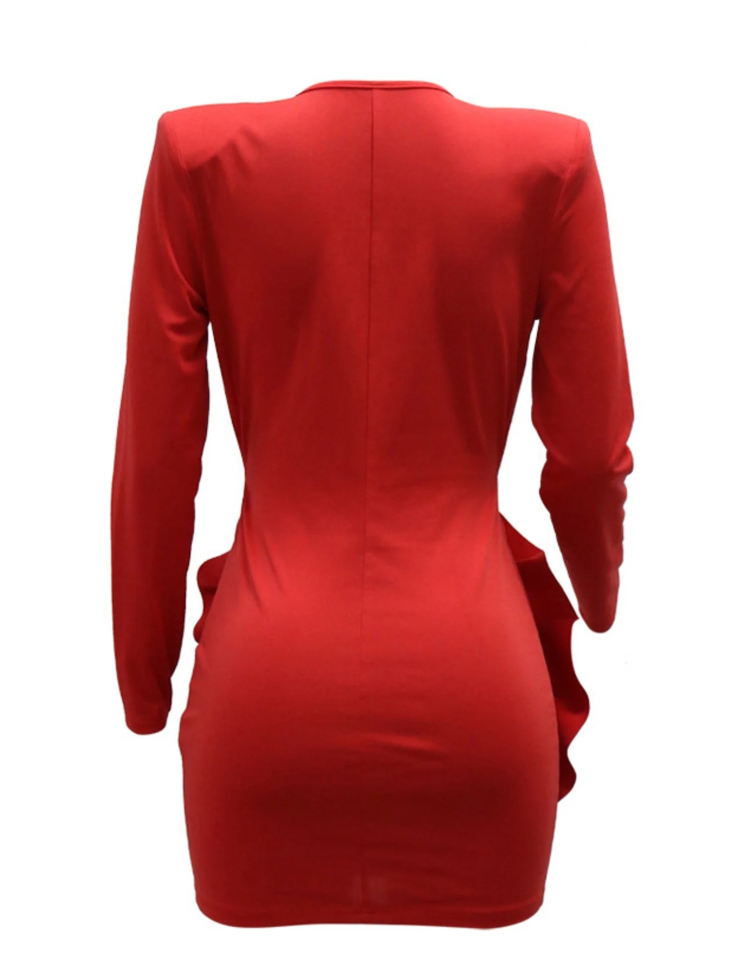 3D Flowers Valentine's Day Deep V Long Sleeve Pleated Mini&Short Dresses - Image 5