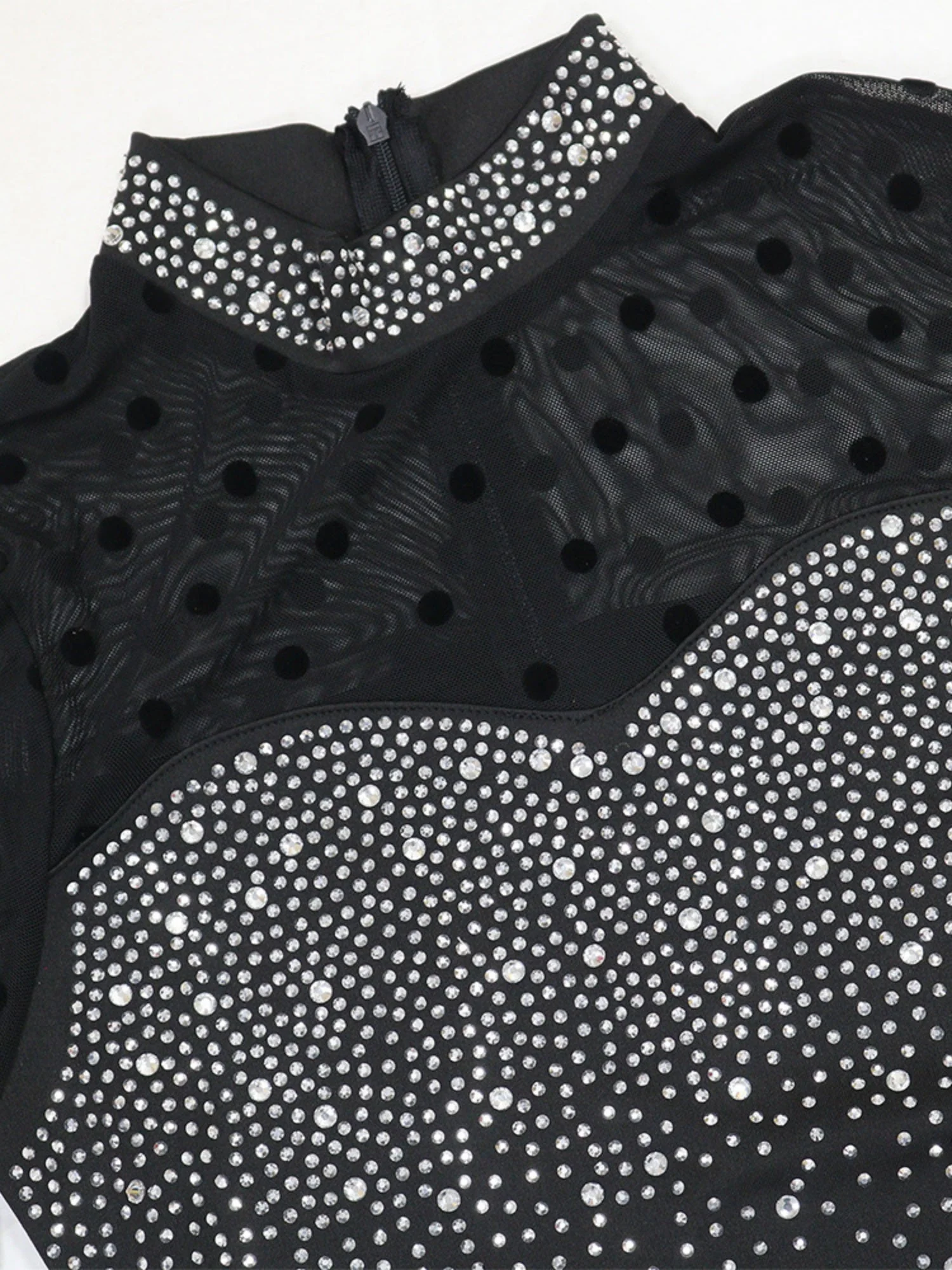 Hot-fix Rhinestone Mesh Long Sleeves Splicing Waist Shaping Slit Party Shiny Maxi Dresses - Image 5
