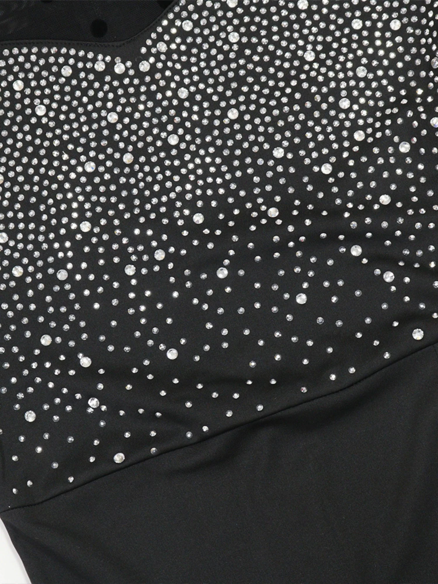 Hot-fix Rhinestone Mesh Long Sleeves Splicing Waist Shaping Slit Party Shiny Maxi Dresses - Image 6