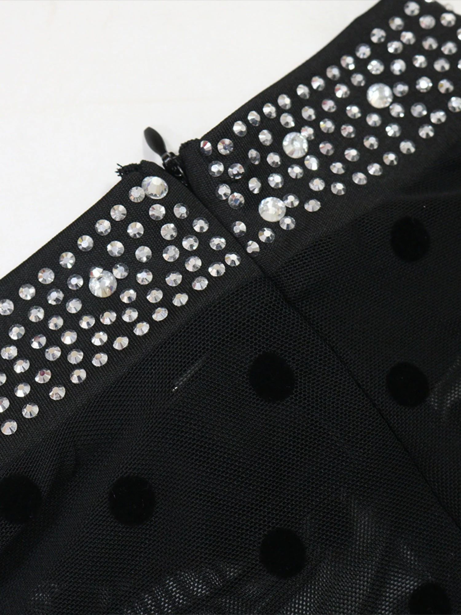 Hot-fix Rhinestone Mesh Long Sleeves Splicing Waist Shaping Slit Party Shiny Maxi Dresses - Image 8