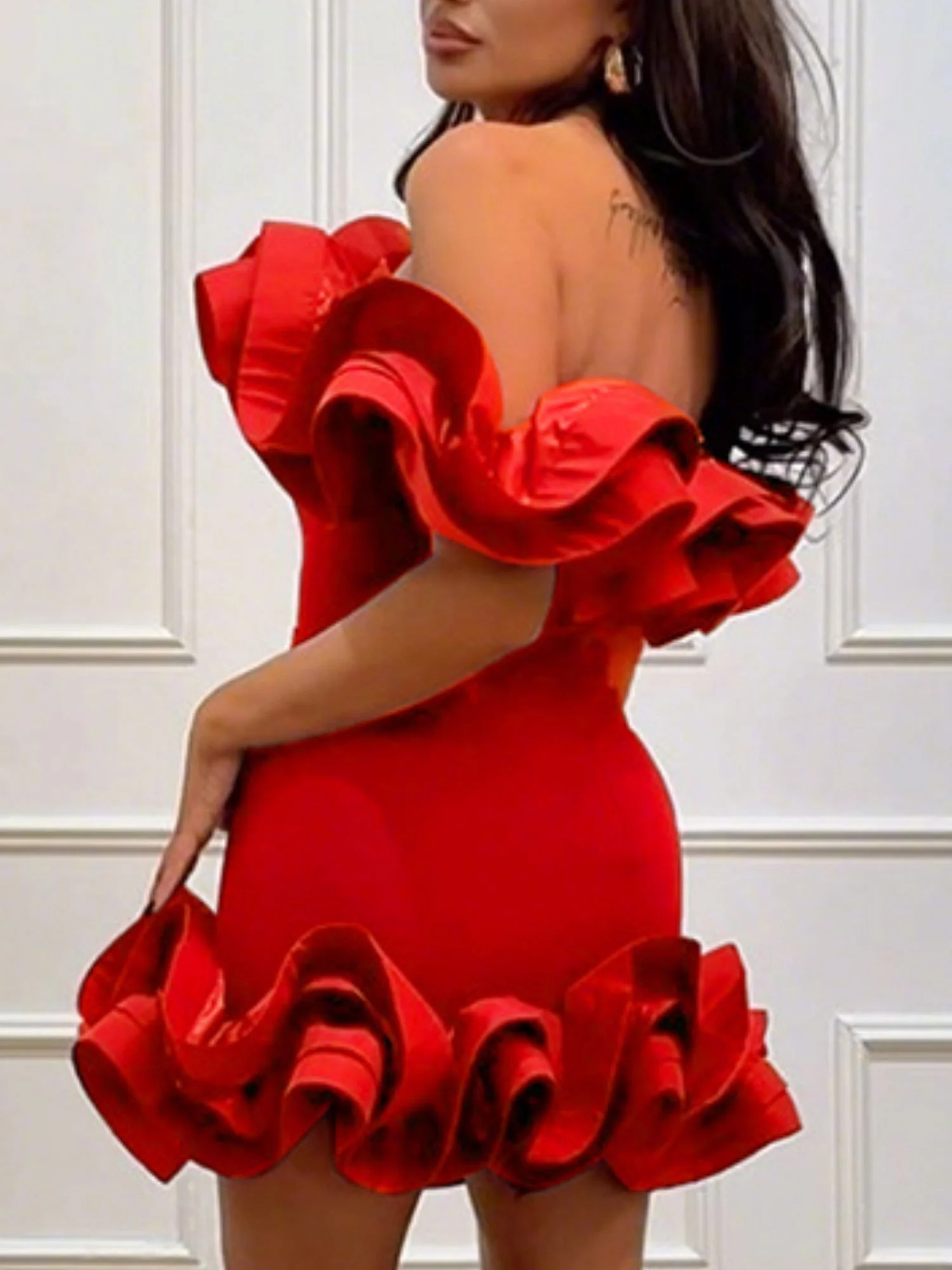 3D Flowers Valentine's Day Off-shoulder Strapless Top Pleated Mini&Short Dresses - Image 3