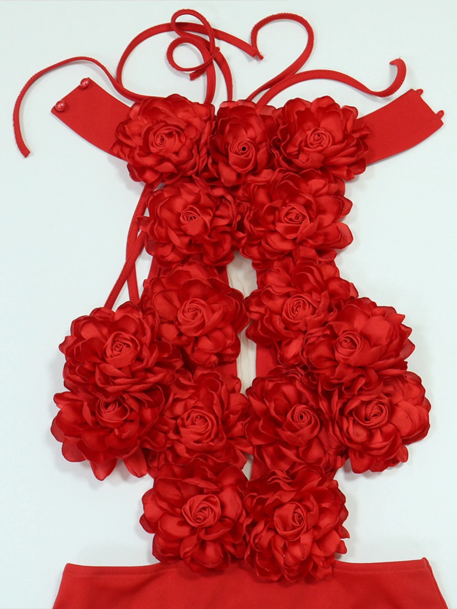 3D Flowers Valentine's Day Neckband Pleated Midi Dresses - Image 5