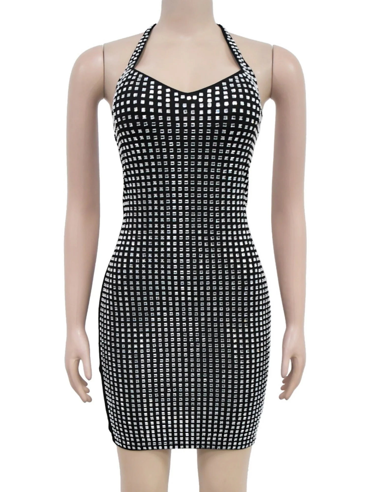 Neckband Rhinestone-studded Slim-fit Hip Wrap Sparkling Party Party Mini&Short Dresses - Image 7