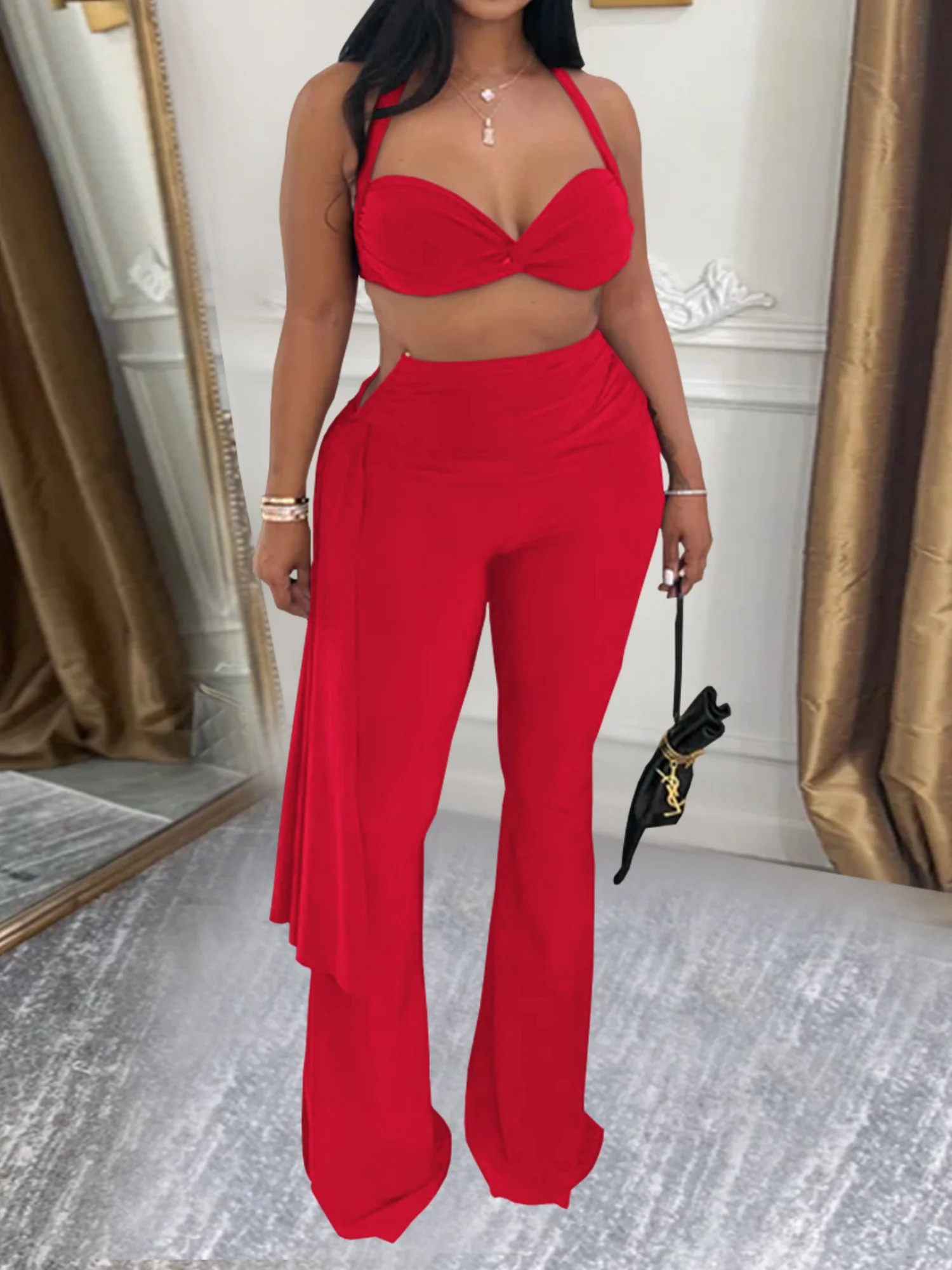 Pleated Ribbons Strapless Lace-up Pants 2-piece Sets - Image 2