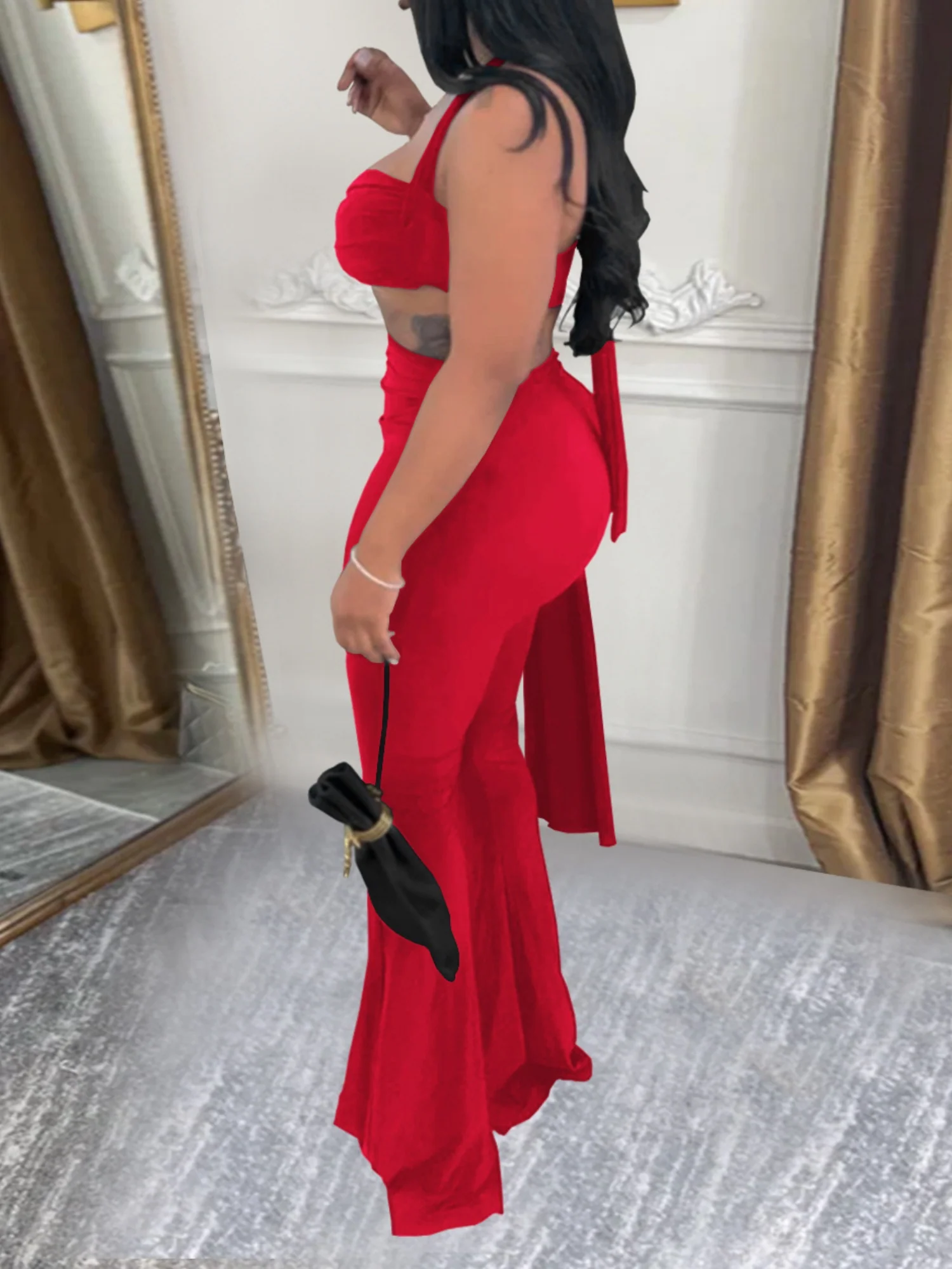 Pleated Ribbons Strapless Lace-up Pants 2-piece Sets - Image 3