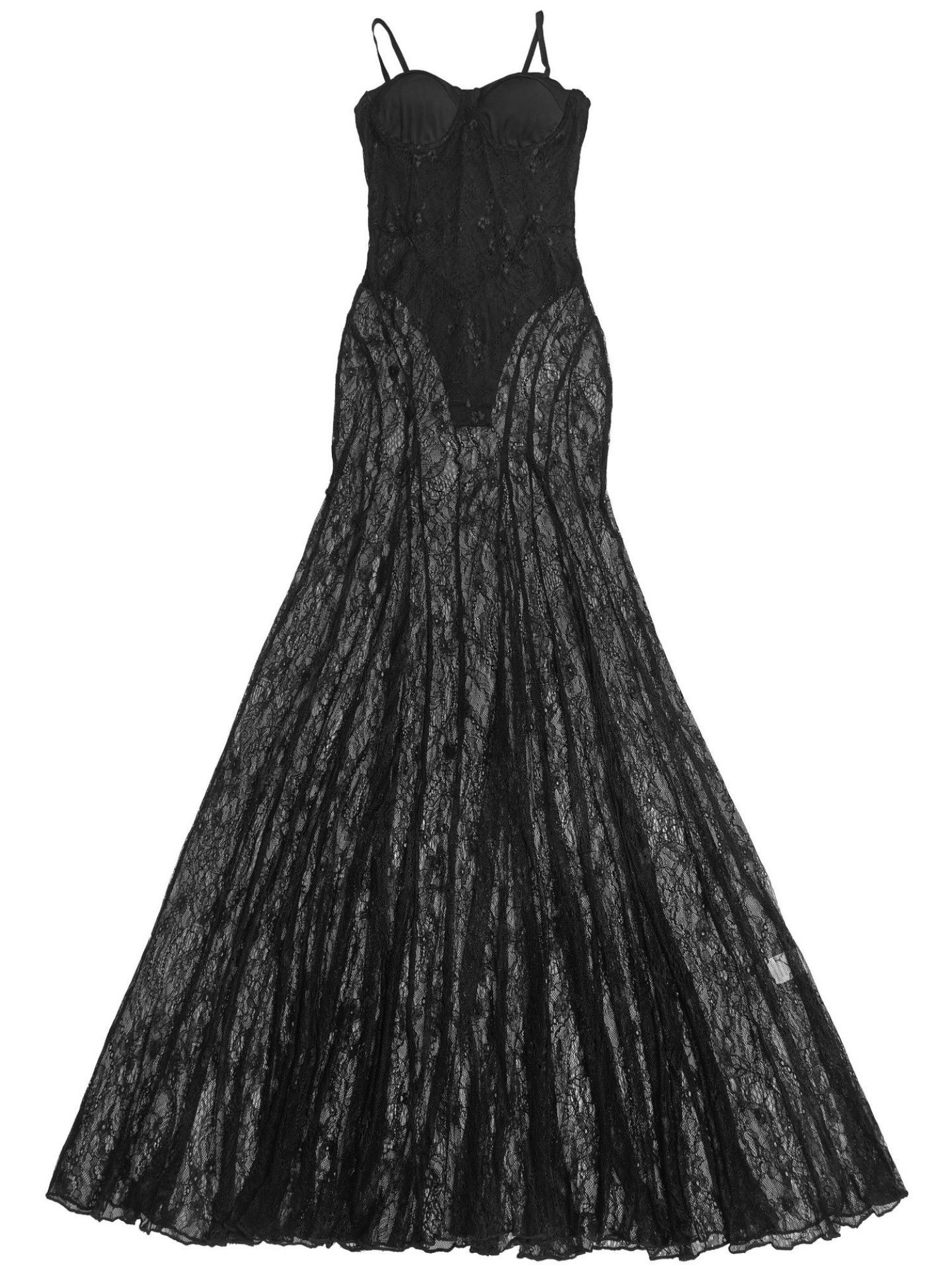 Lace Patchwork Evening Gown See-through Backless Camisoles Maxi Dresses - Image 5