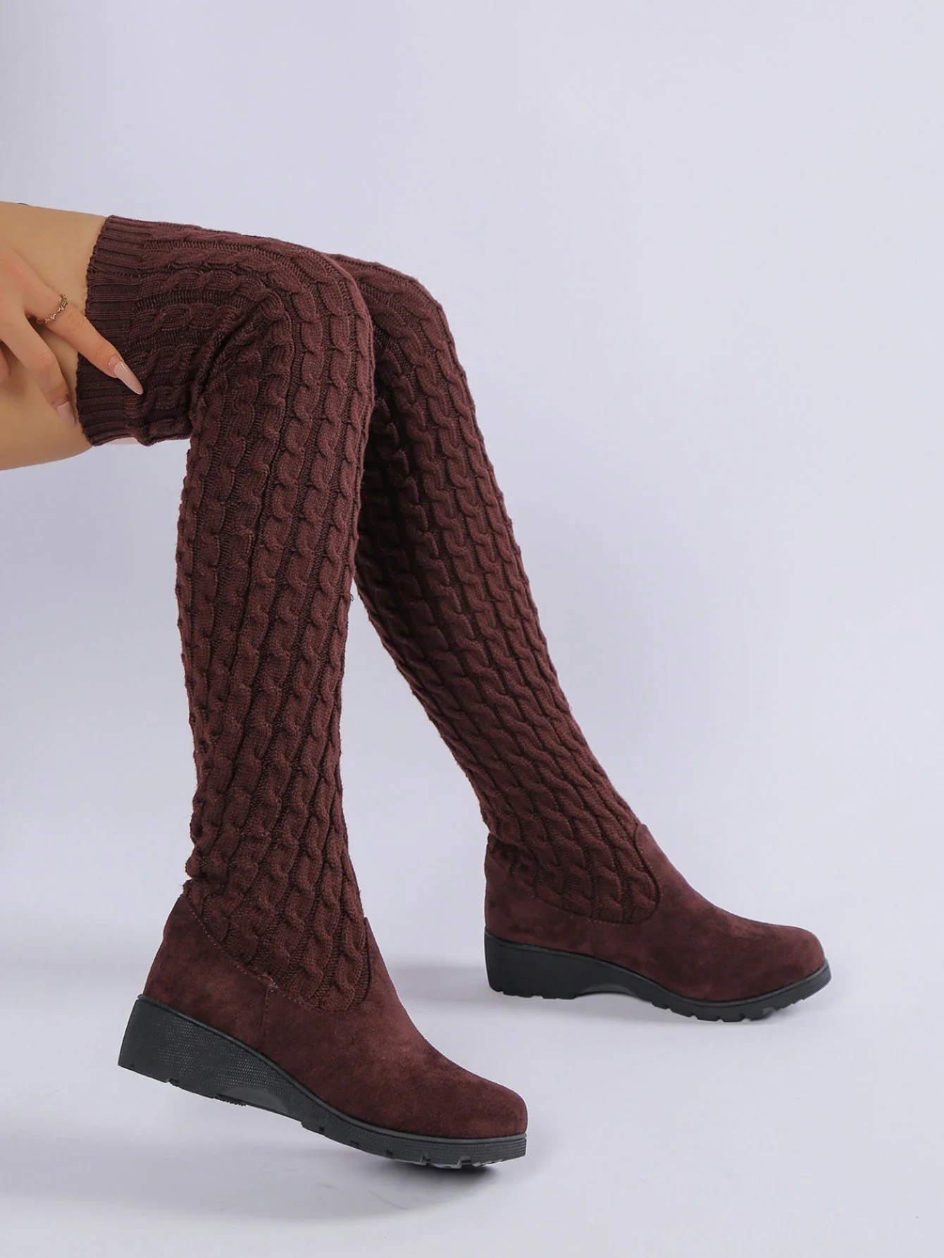 Over-the-knee Knitted Women's Boots - Image 11