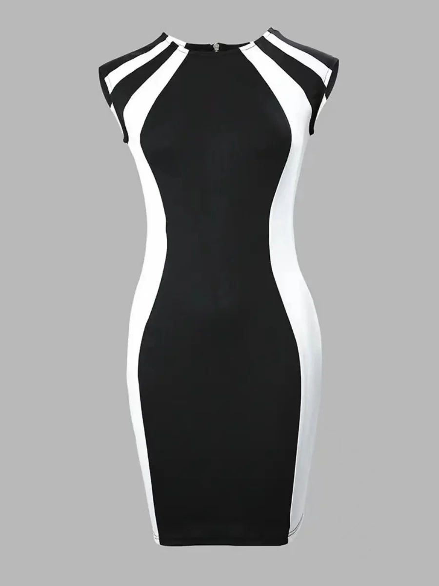 Black And White Splicing Color-blocked Hip-hugging Mini&Short Dresses - Image 2