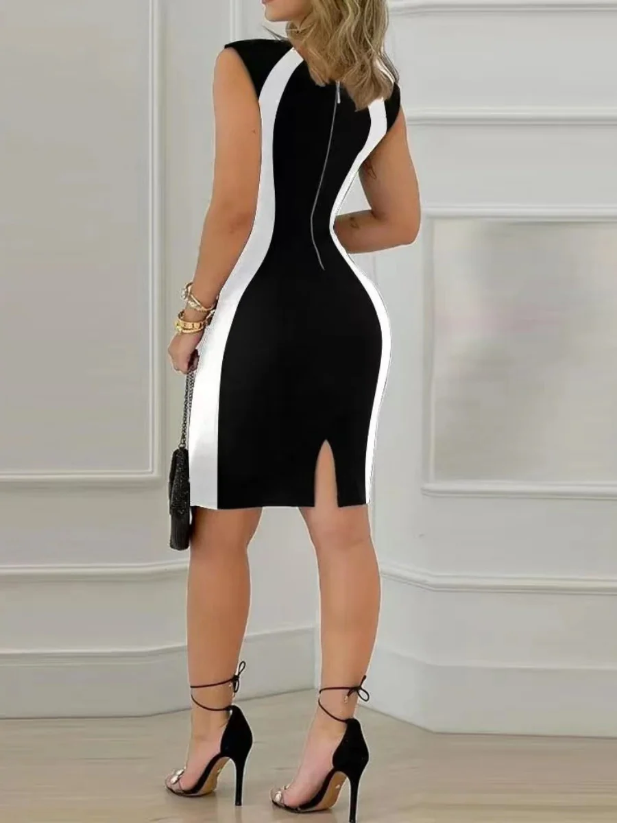 Black And White Splicing Color-blocked Hip-hugging Mini&Short Dresses - Image 4
