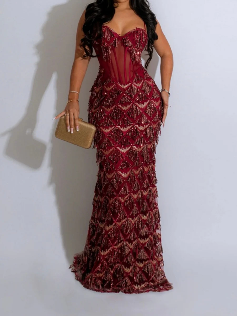 Sequins Waist Hip-hugging Formal Party Dinner Maxi Dresses - Image 4