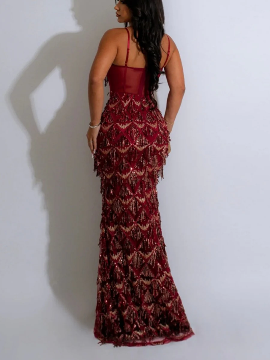 Sequins Waist Hip-hugging Formal Party Dinner Maxi Dresses - Image 5