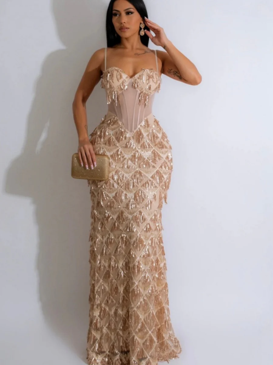 Sequins Waist Hip-hugging Formal Party Dinner Maxi Dresses - Image 6