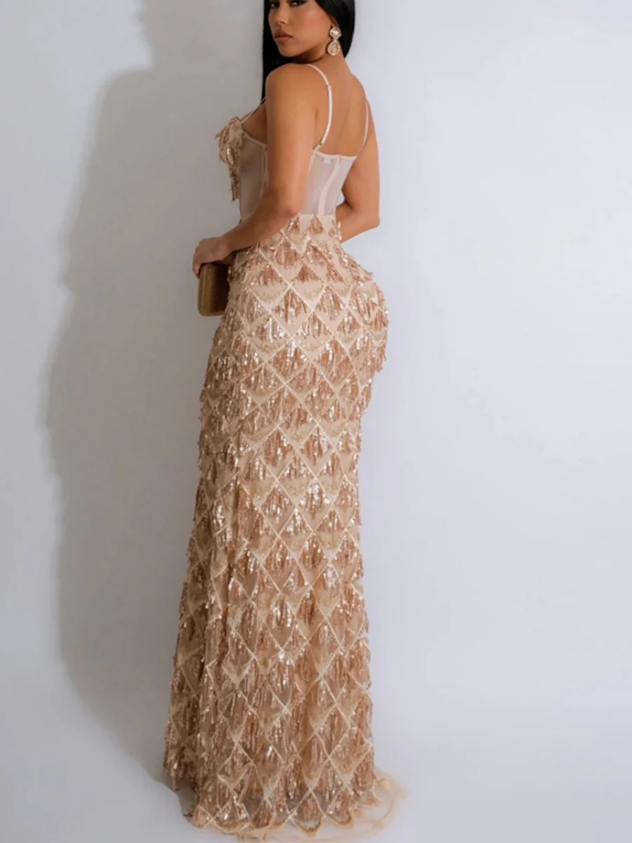 Sequins Waist Hip-hugging Formal Party Dinner Maxi Dresses - Image 7