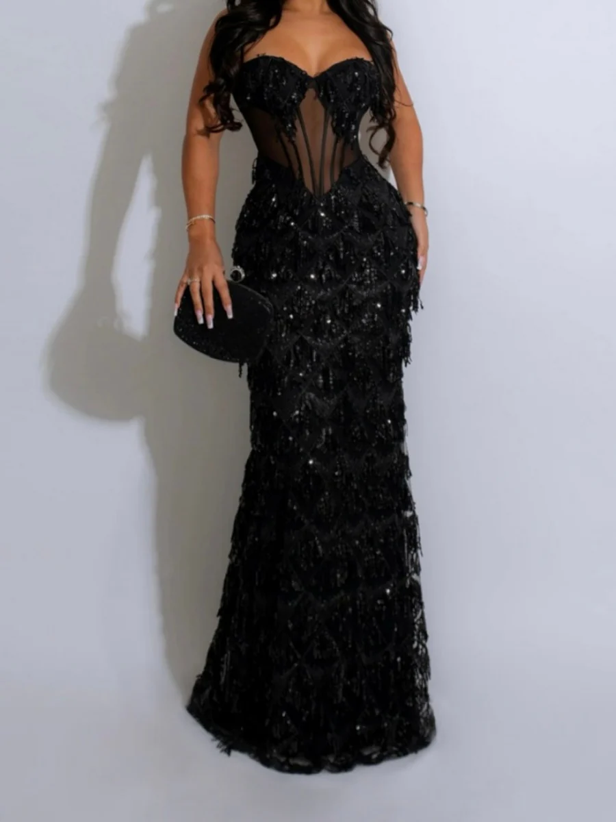 Sequins Waist Hip-hugging Formal Party Dinner Maxi Dresses - Image 8