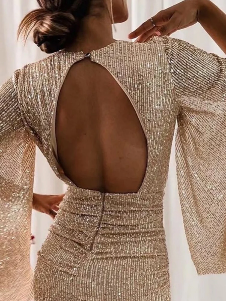 V-neck Hip-hugging Irregular Sequins Cloak Parties Mini&Short Dresses - Image 12