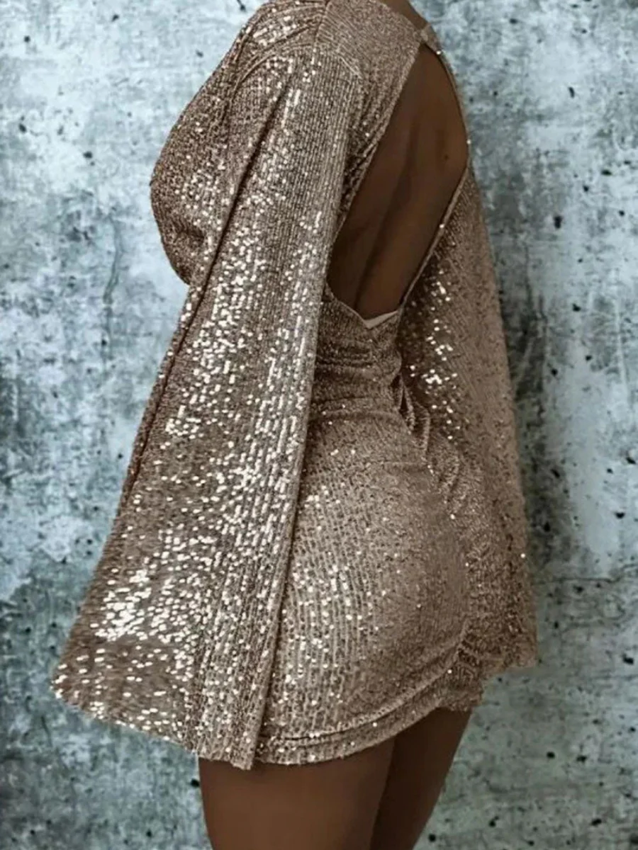 V-neck Hip-hugging Irregular Sequins Cloak Parties Mini&Short Dresses - Image 8
