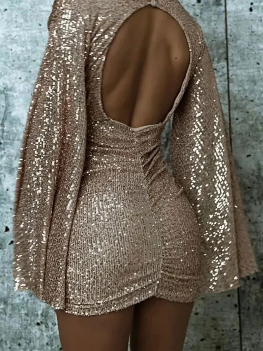V-neck Hip-hugging Irregular Sequins Cloak Parties Mini&Short Dresses - Image 9