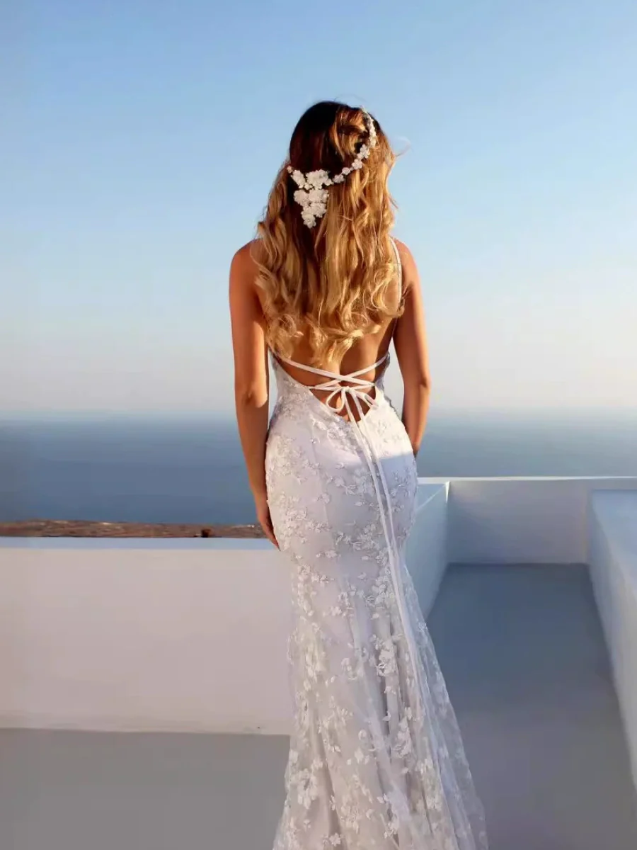 Lace White V-neck Camisoles Formal Dress Maxi Dresses - Image 2