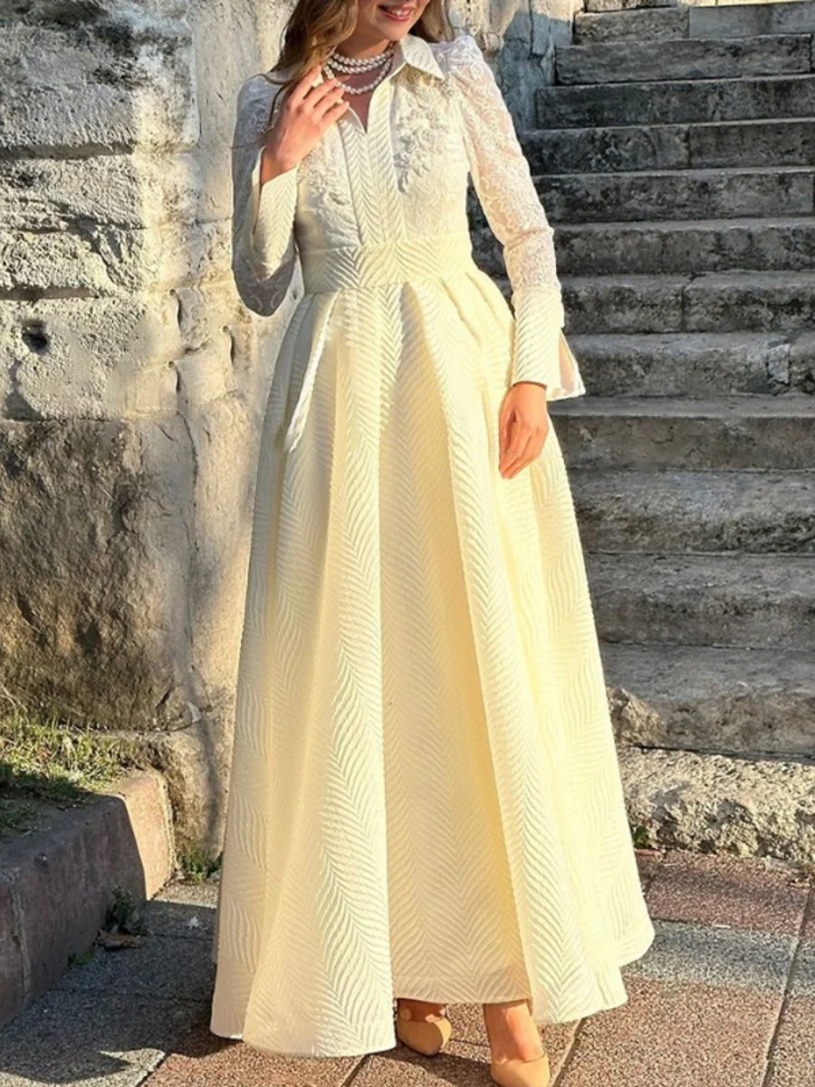 Beaded Flowers Lace Long Sleeve Formal Maxi Dresses - Image 4
