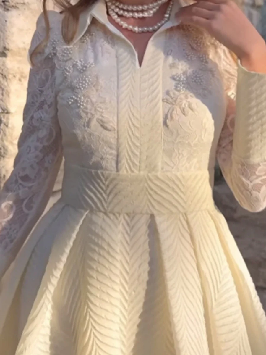 Beaded Flowers Lace Long Sleeve Formal Maxi Dresses - Image 6