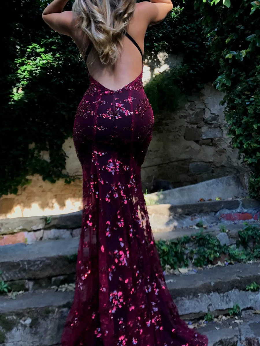 Camisoles V-neck Backless Sequins Lace Up Formal Dress Dinner Maxi Dresses - Image 4