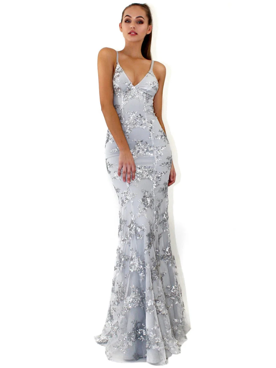 Camisoles V-neck Backless Sequins Lace Up Formal Dress Dinner Maxi Dresses - Image 7