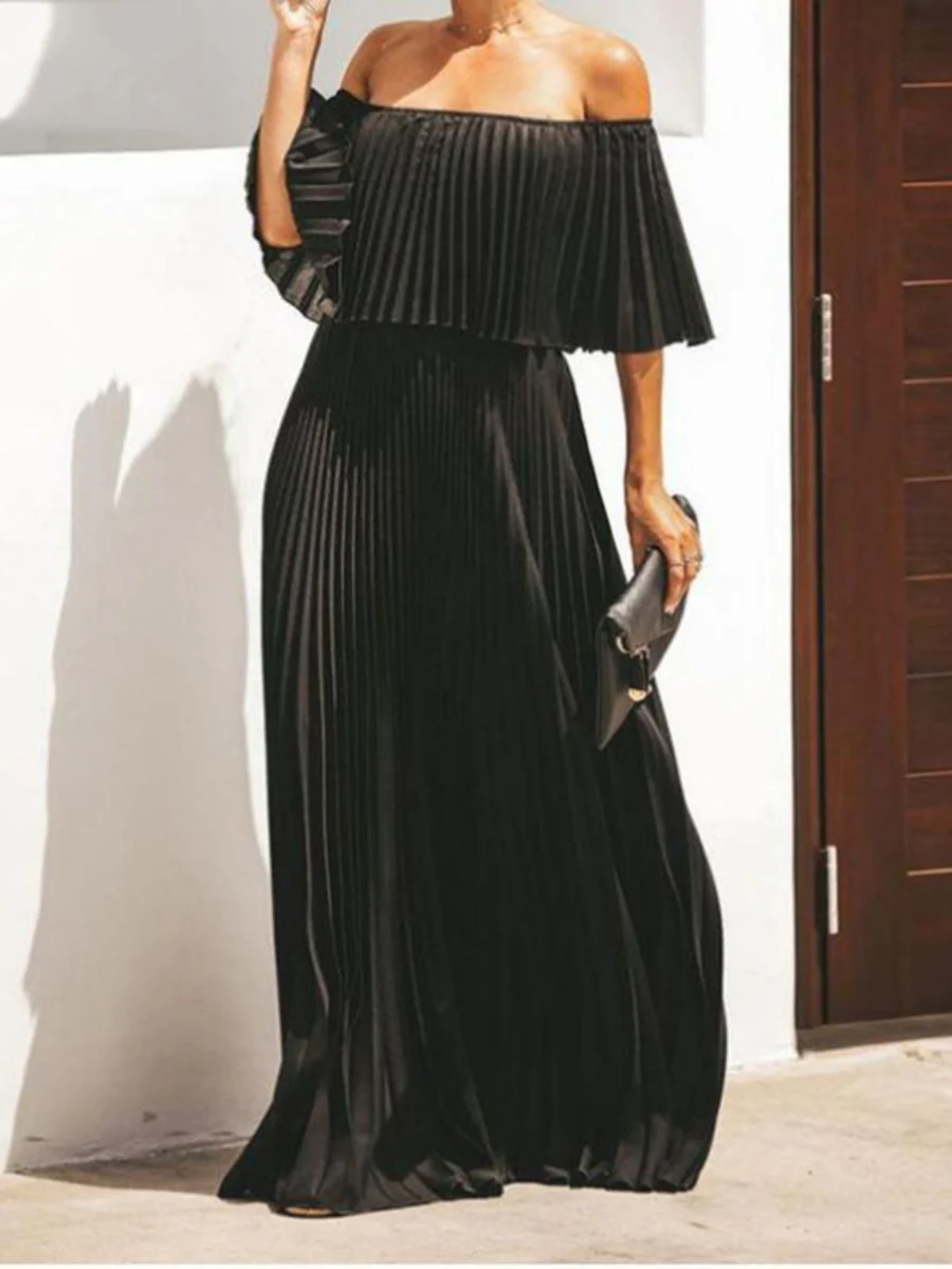 Tube Top Off Shoulder Chiffon Crimp Maxi Dress - Image 3