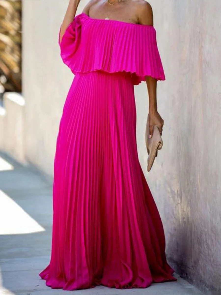 Tube Top Off Shoulder Chiffon Crimp Maxi Dress - Image 4