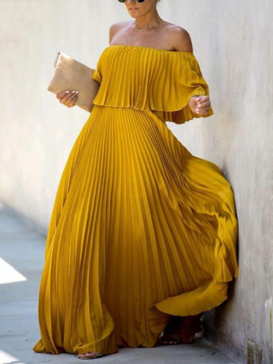 Tube Top Off Shoulder Chiffon Crimp Maxi Dress - Image 5