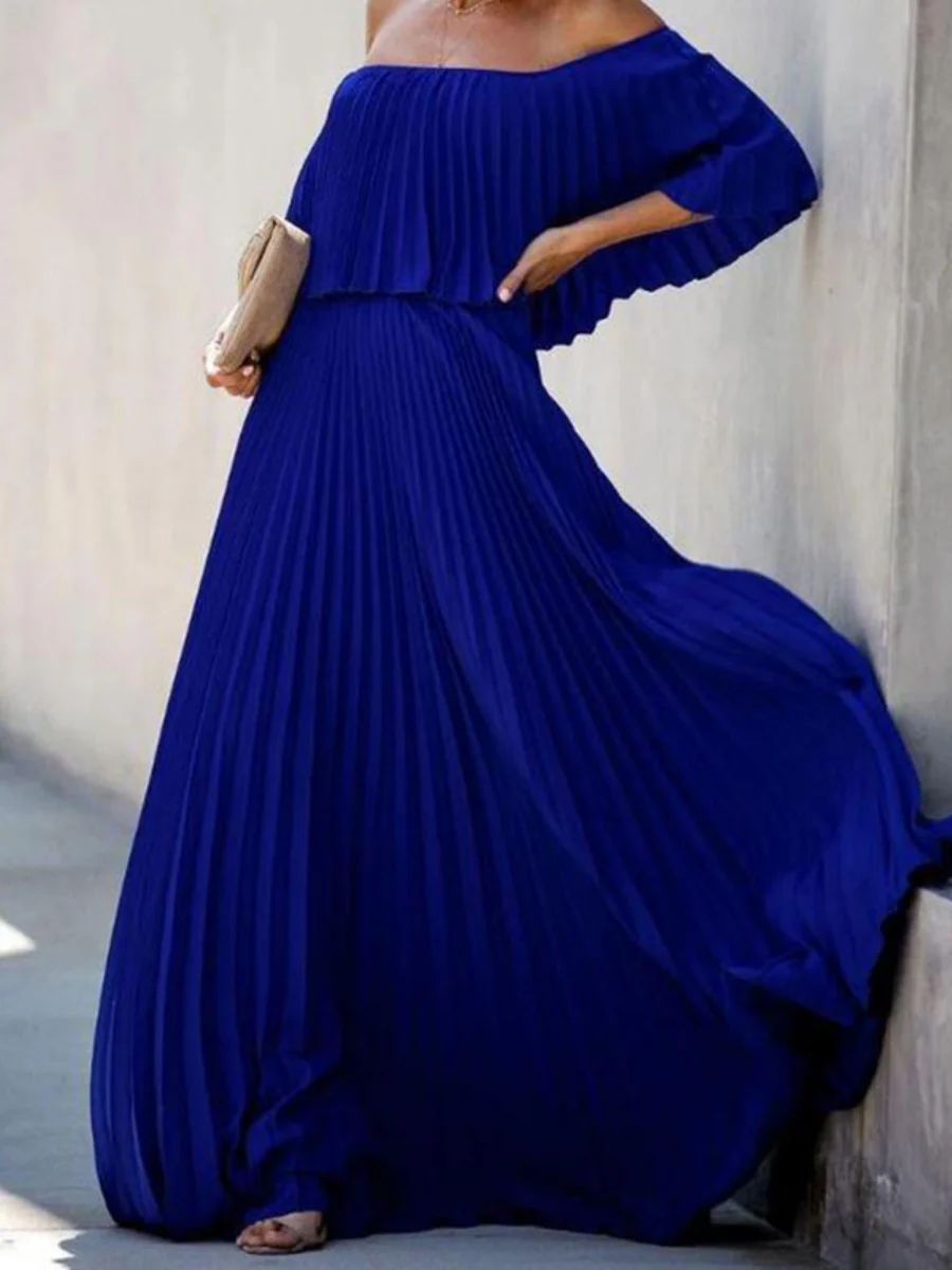Tube Top Off Shoulder Chiffon Crimp Maxi Dress - Image 6