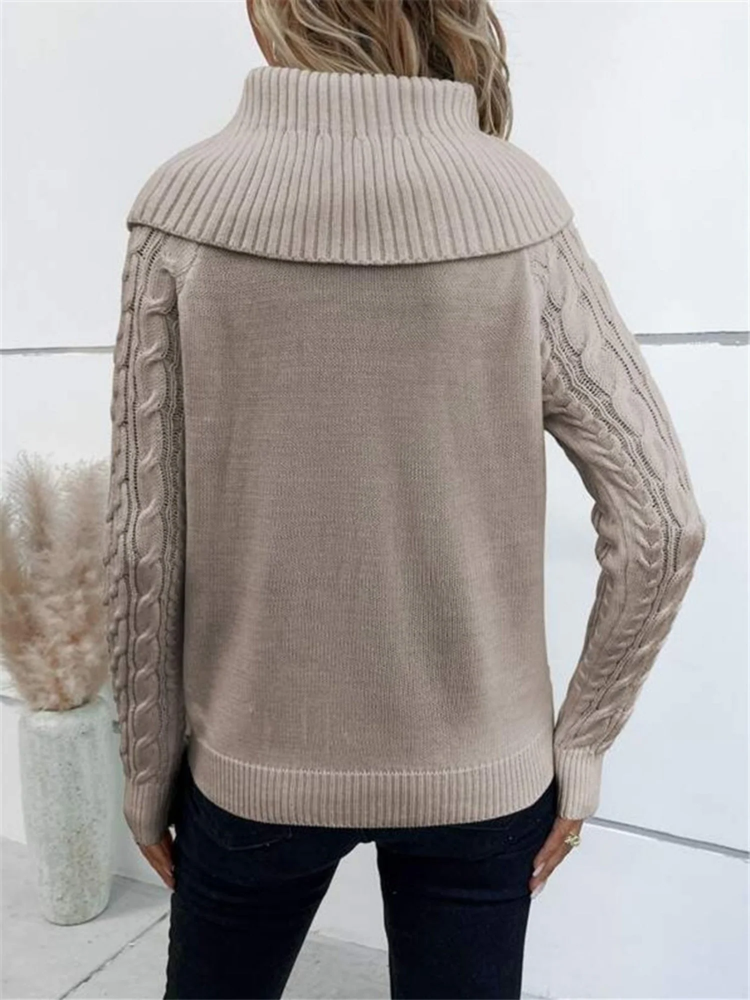 Turtleneck Buttons Raglan Sleeves Sweaters - Image 2