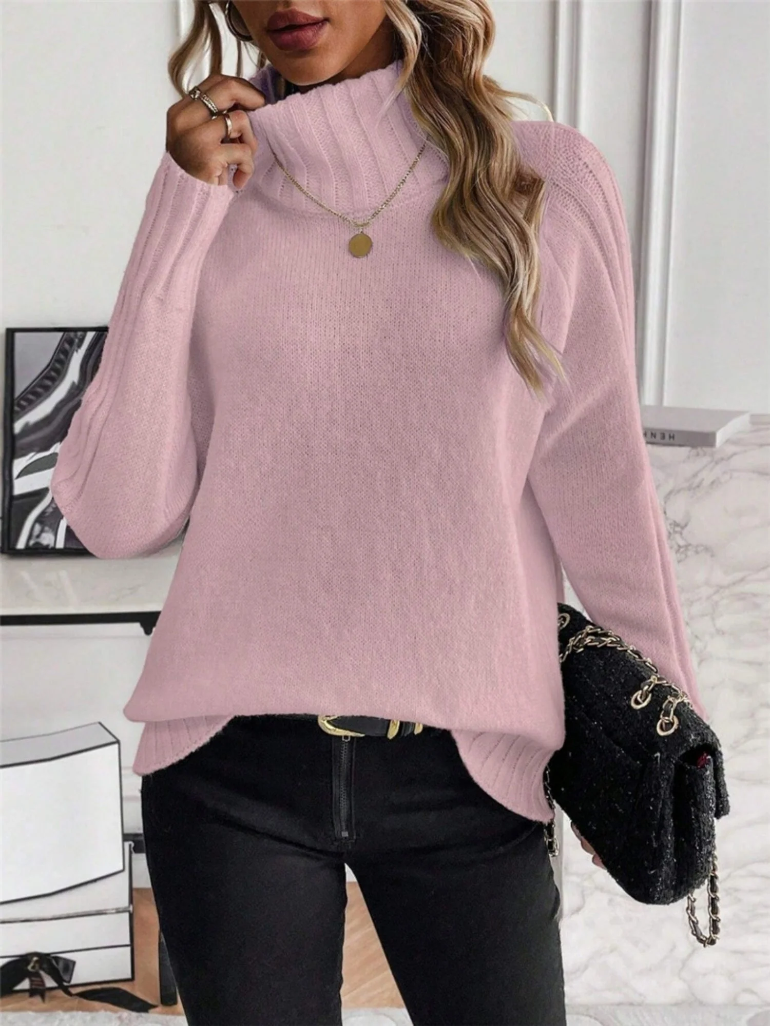 Turtleneck Raglan Long-sleeved Sweater - Image 6