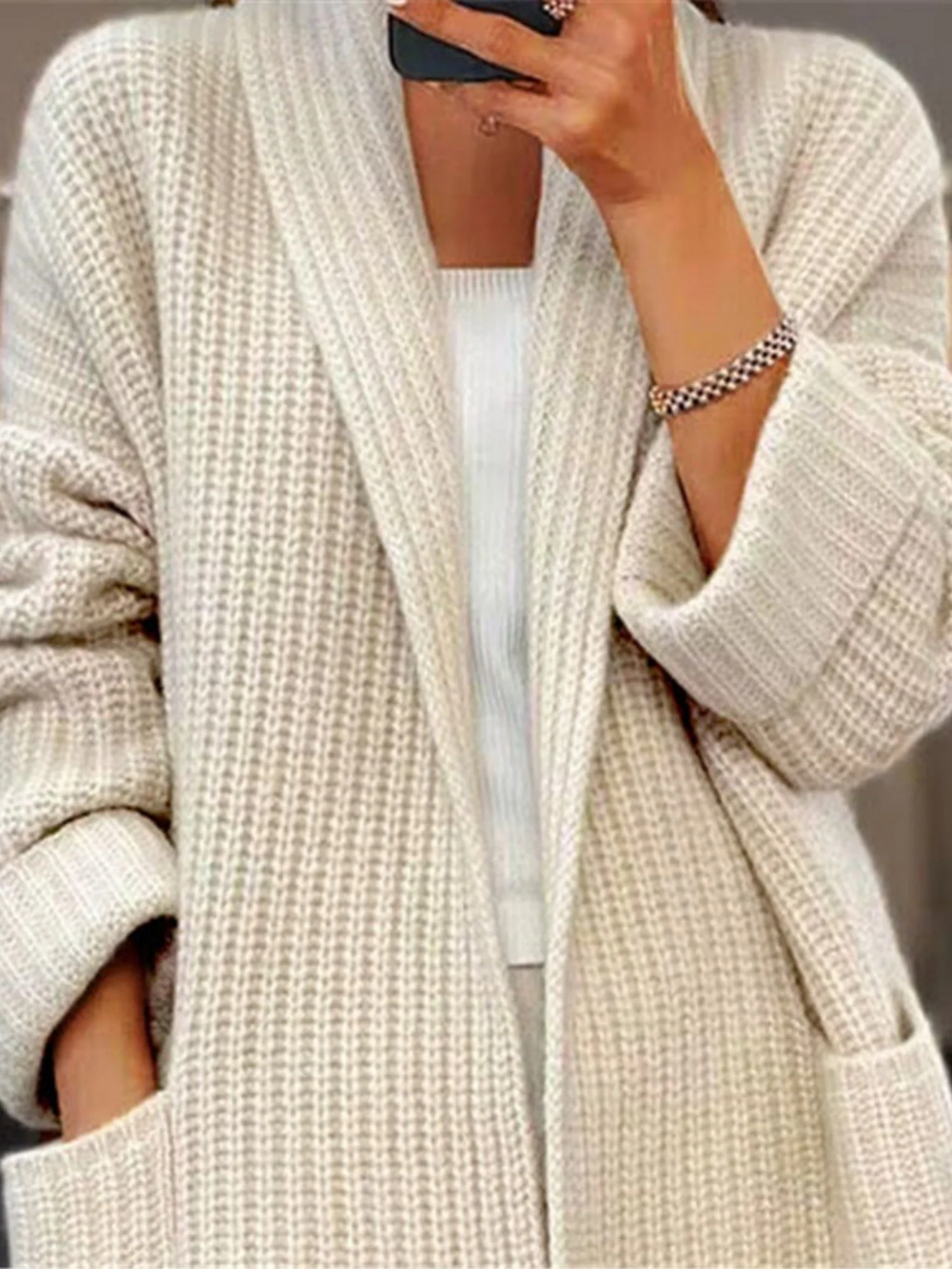 V-neck Pocket Thickened Fleece-lined Cardigans - Image 2