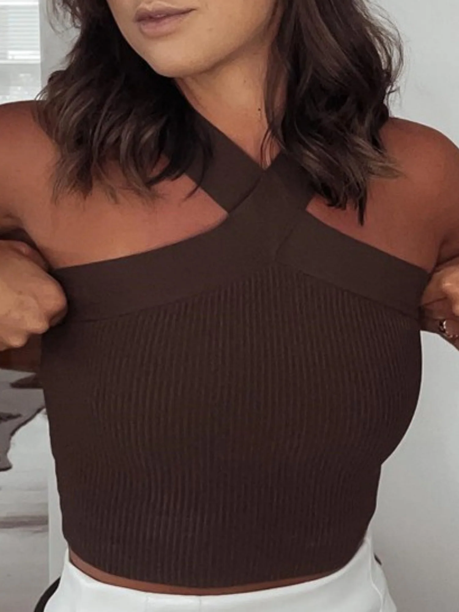 Cross-neck Sleeveless Tights Knitted Vest - Image 10
