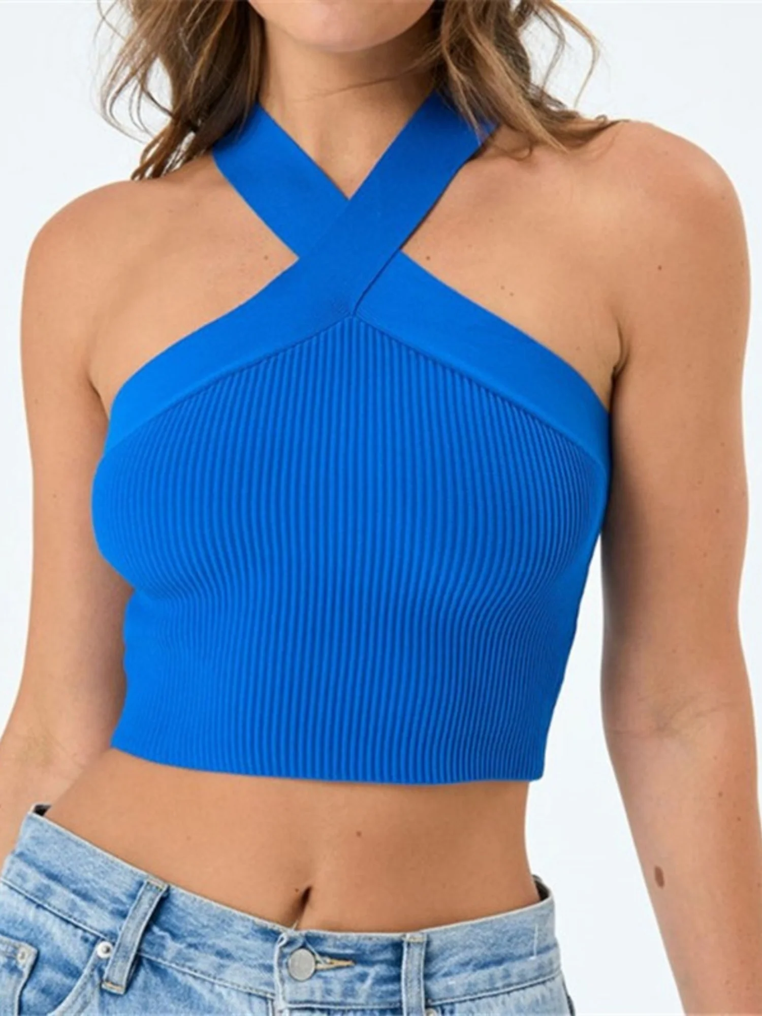 Cross-neck Sleeveless Tights Knitted Vest - Image 6