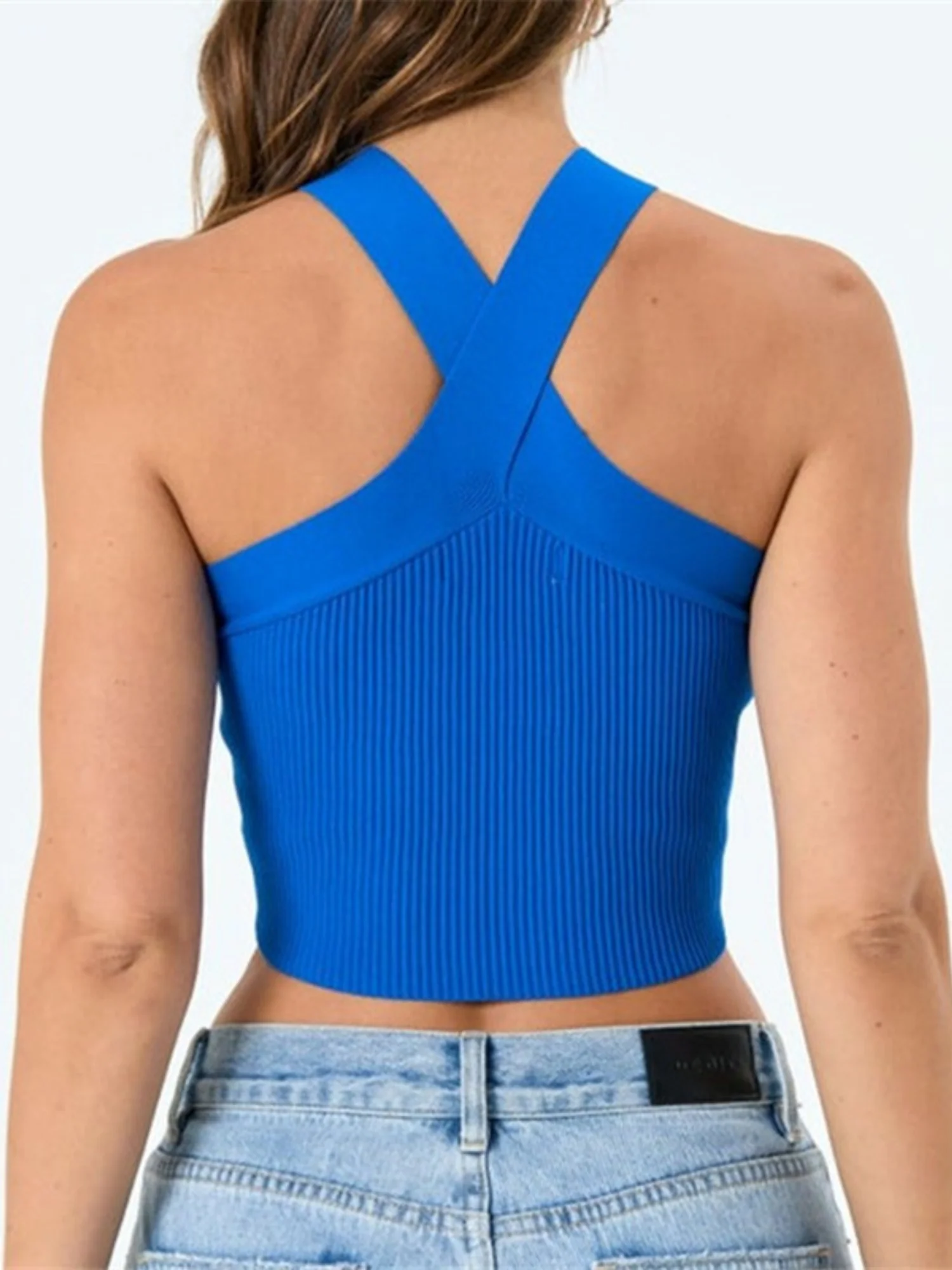 Cross-neck Sleeveless Tights Knitted Vest - Image 7
