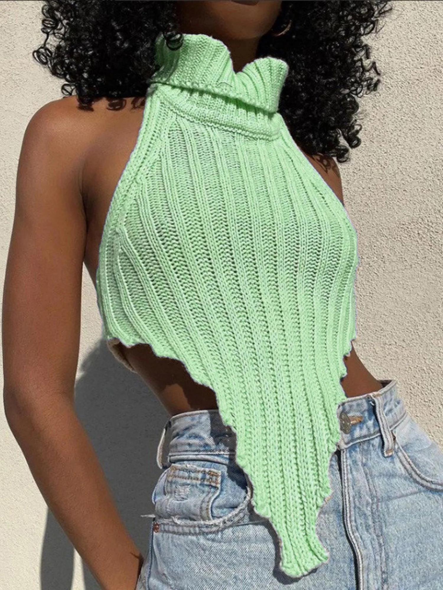 Turtleneck Irregular Hem Knitted Vest - Image 10