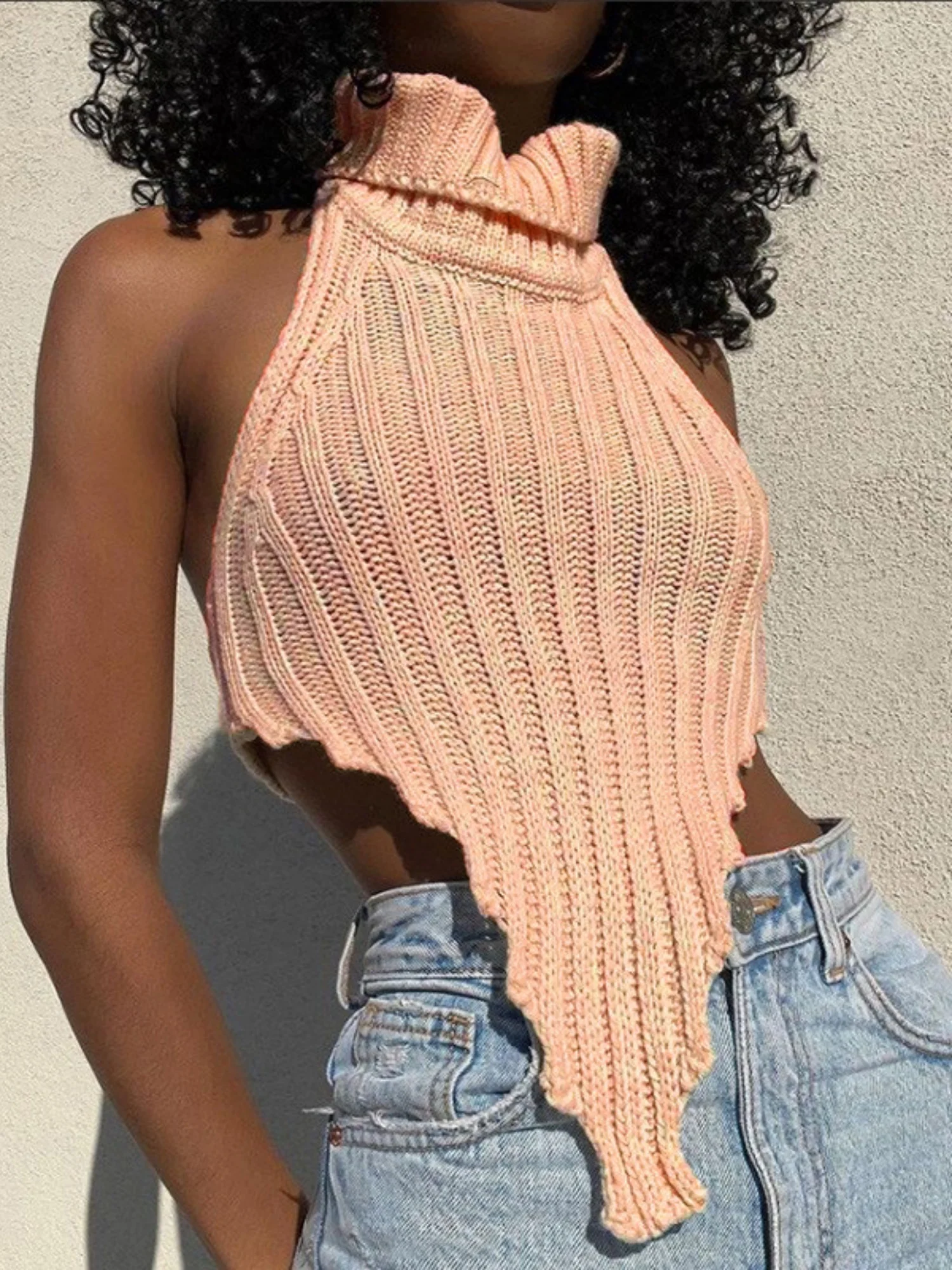 Turtleneck Irregular Hem Knitted Vest - Image 11