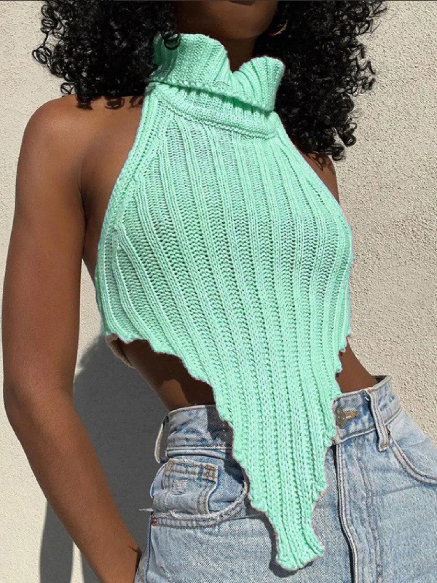 Turtleneck Irregular Hem Knitted Vest - Image 6