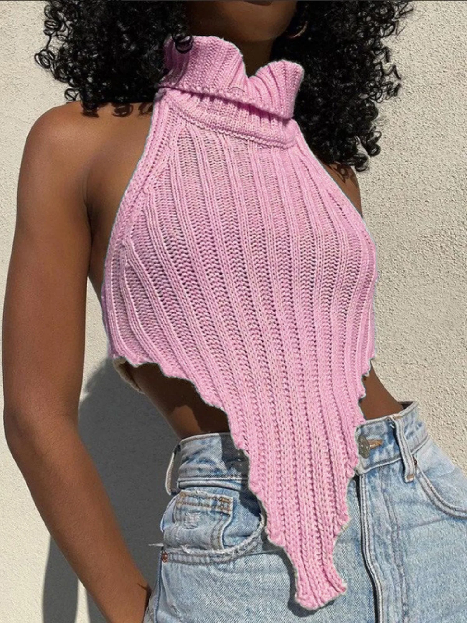 Turtleneck Irregular Hem Knitted Vest - Image 7