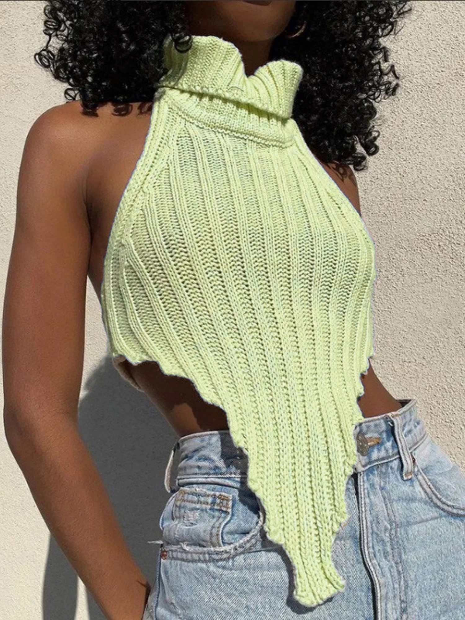 Turtleneck Irregular Hem Knitted Vest - Image 8