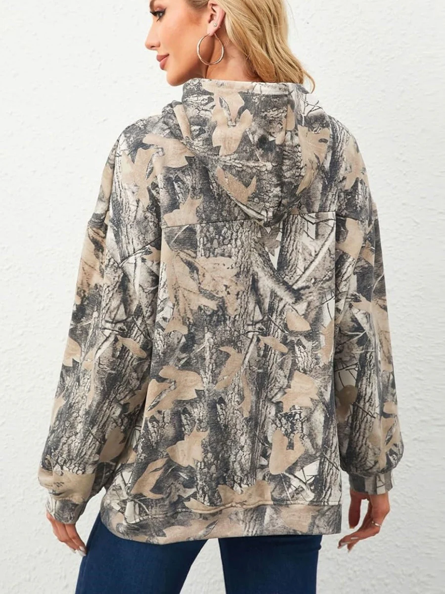 Slip-on Street Style Camouflage Full Print Hooded Jacket Loose Daily Casual Sweatshirt - Image 2