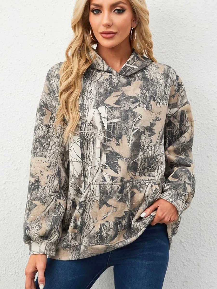 Slip-on Street Style Camouflage Full Print Hooded Jacket Loose Daily Casual Sweatshirt - Image 3
