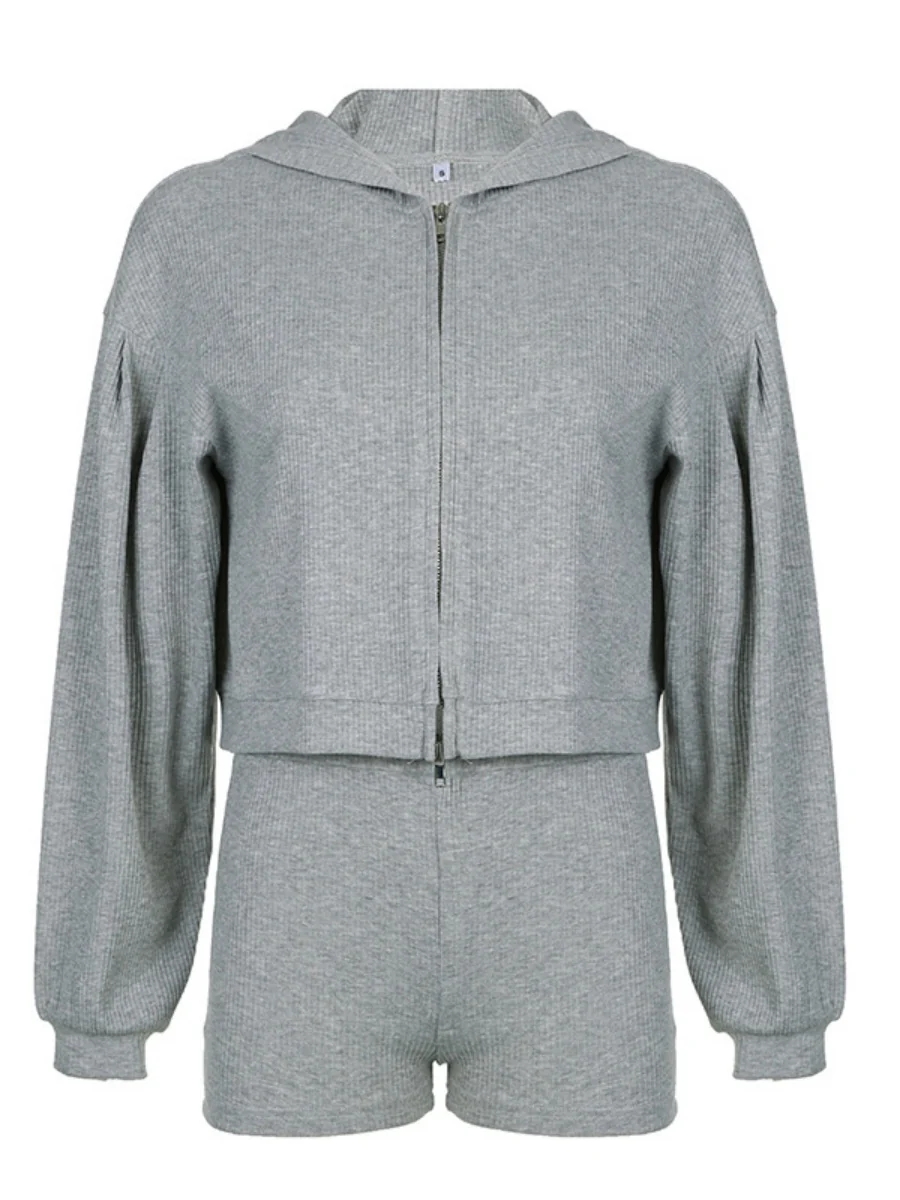 Coat Tank Tops Cropped Sports Zipper Solid Color 3-piece Sets - Image 8