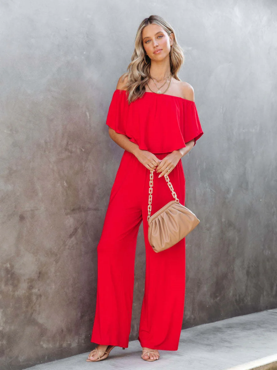Off Shoulder Backless Loose-fit Leisure Jumpsuits - Image 7
